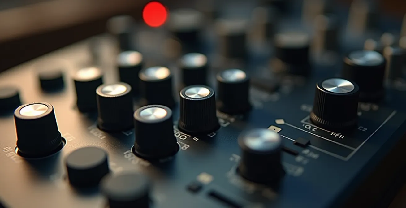 Détail en macro d'équipement vidéo professionnel avec textures métalliques